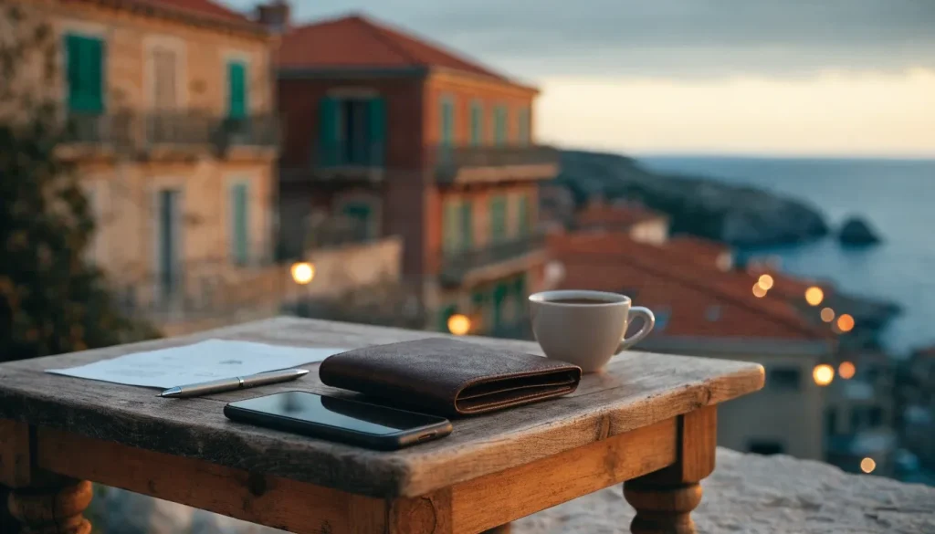 Croatian terasa s dokumentima i telefonom za online casino