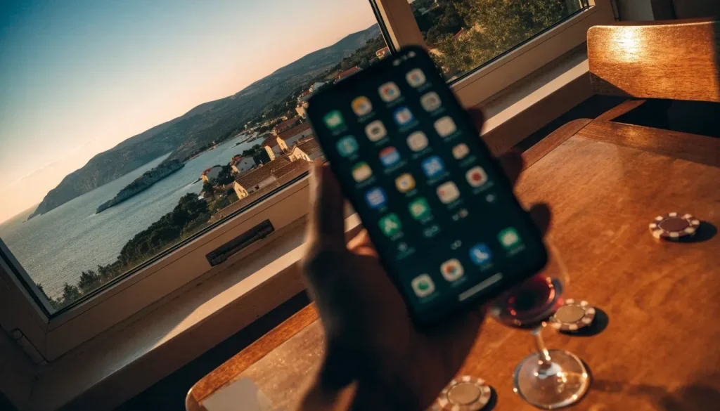 Telefon s Google Pay aplikacijom uz casino čipove na stolu