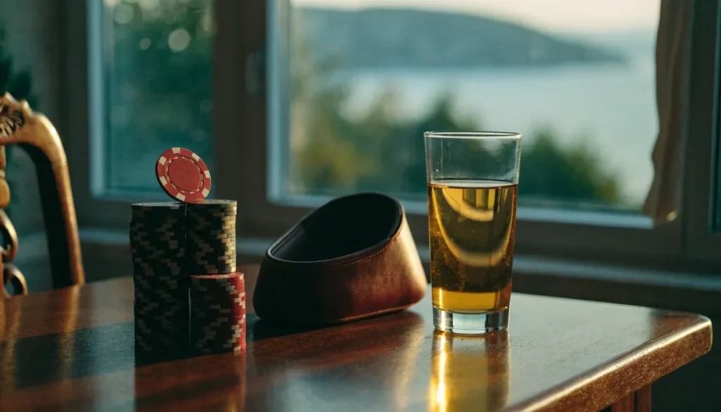 Hrpa casino žetona na stolu u hrvatskom stanu uz more