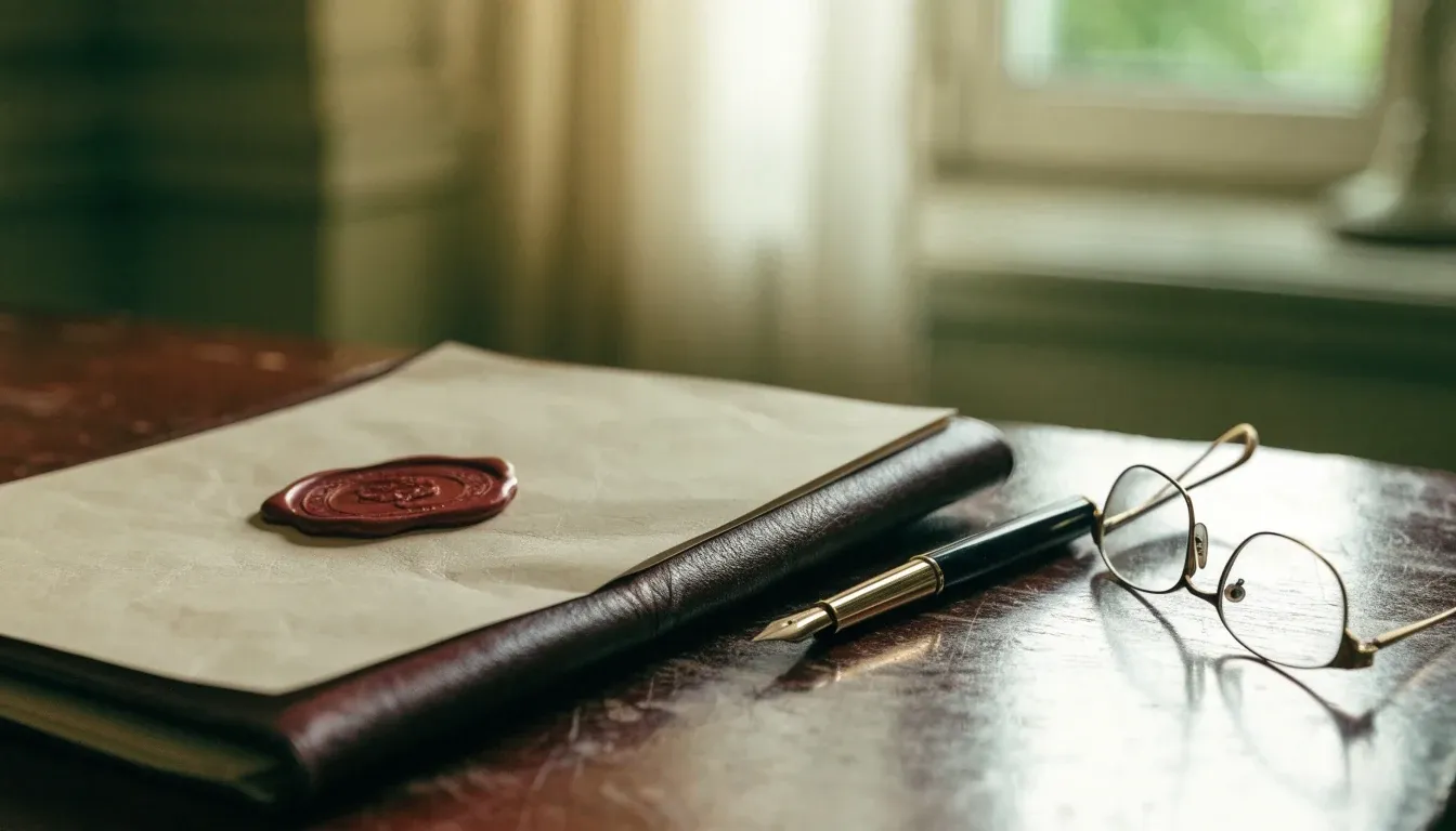 Službeni dokument s pečatom na drvenom uredskom stolu