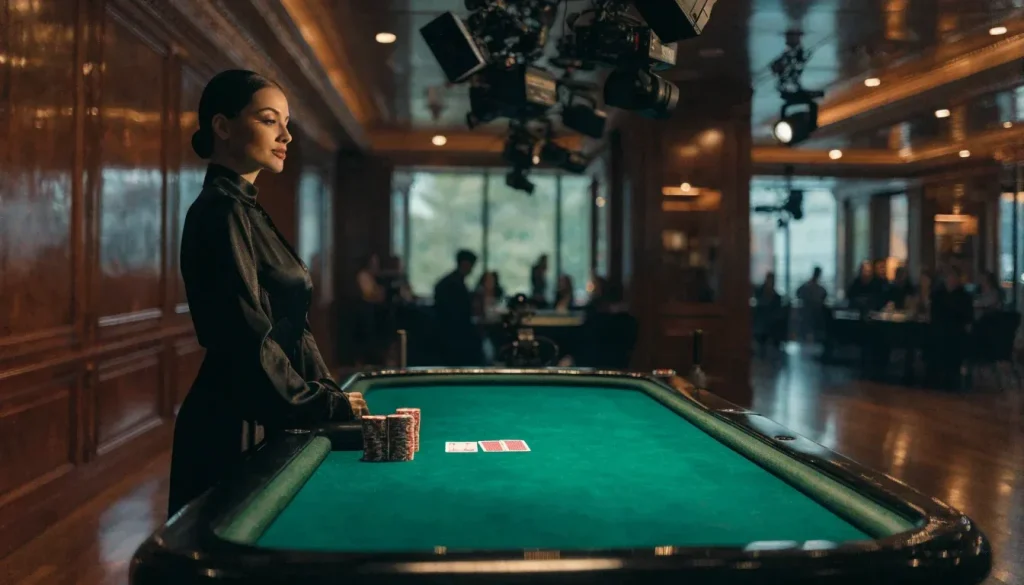 Live casino studio s djeliteljicom i stolom za blackjack